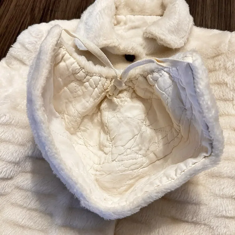 Vintage Breman & Tanner Girls White Faux Fur Overcoat & Matching Bonnet 18-24m